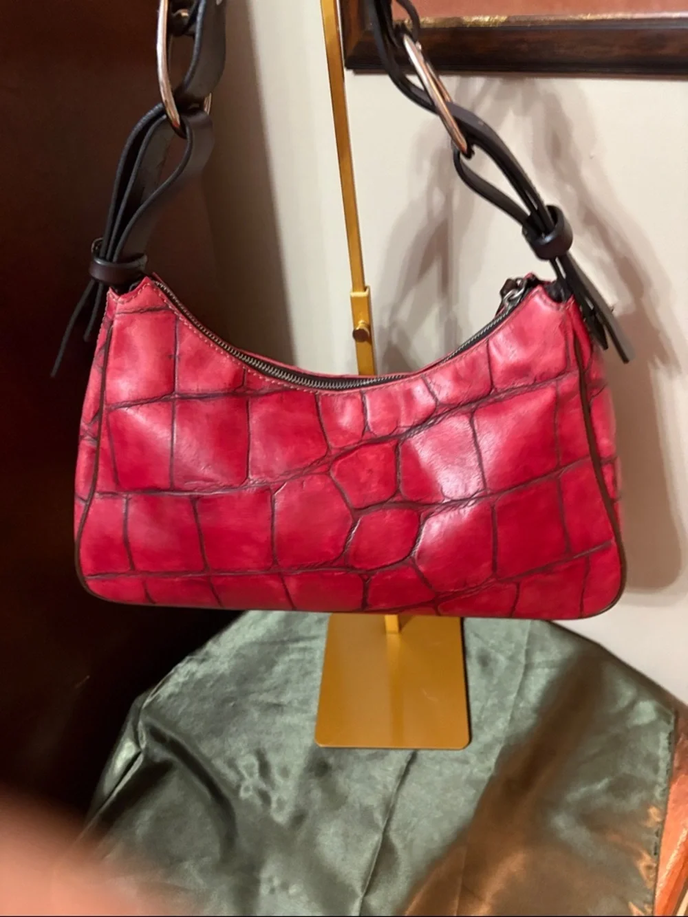 Dooney and Bourke Red Croc-Embossed Hobo Shoulder Bag - Women's Handbag
